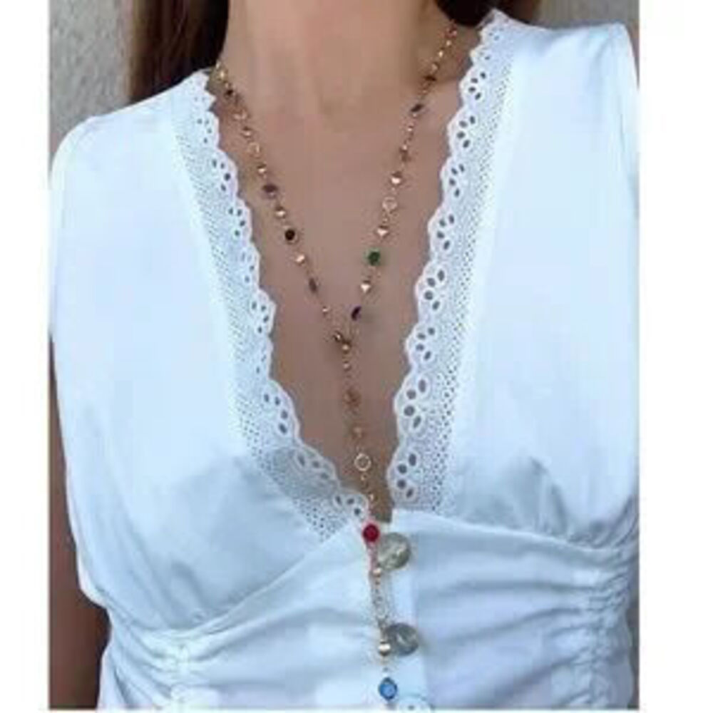 Luxe Gold Tone Rhinestone Long Necklace